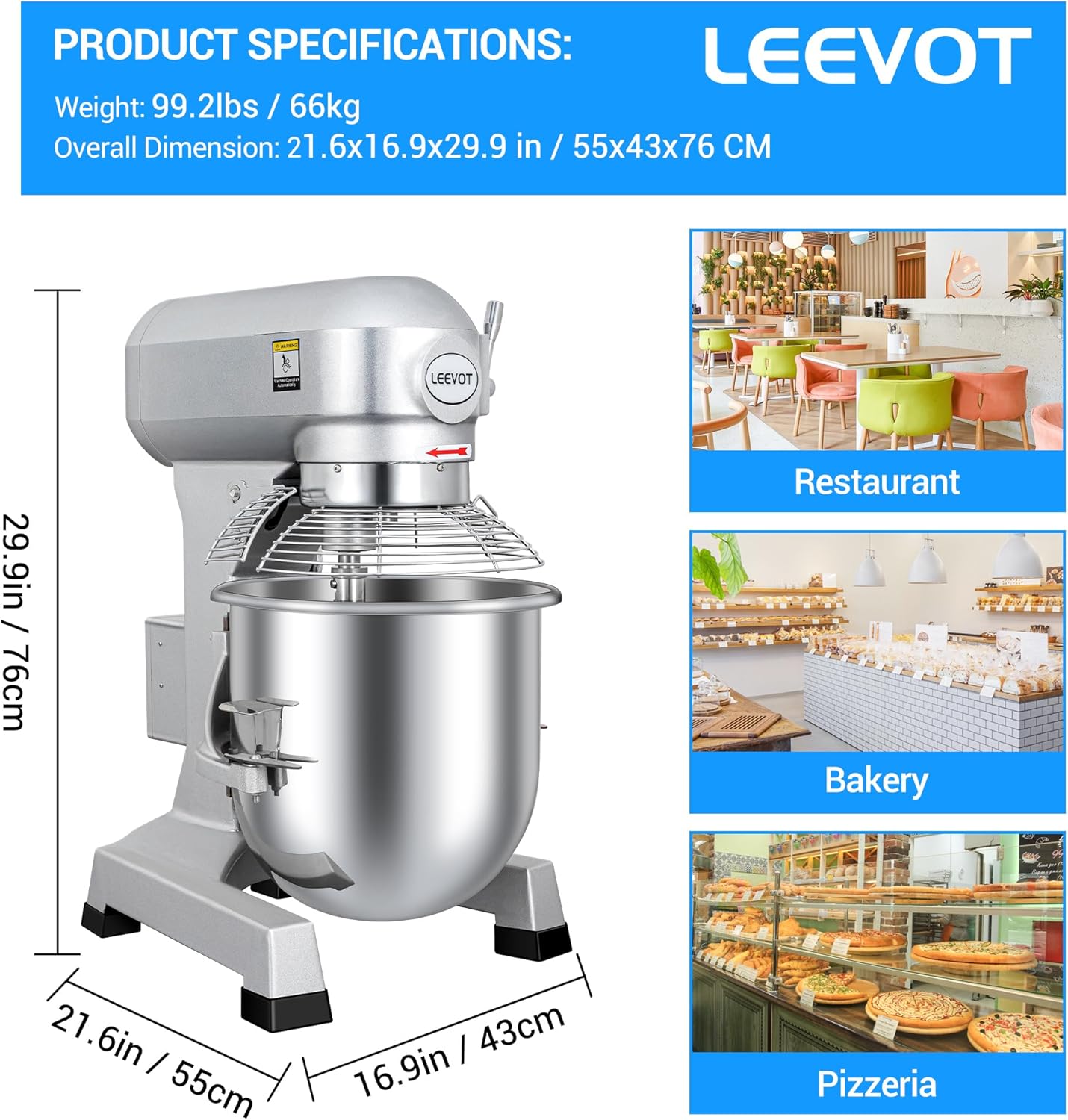 20Qt 1100W Commercial Food Mixer with Stainless Steel Bowl A9106