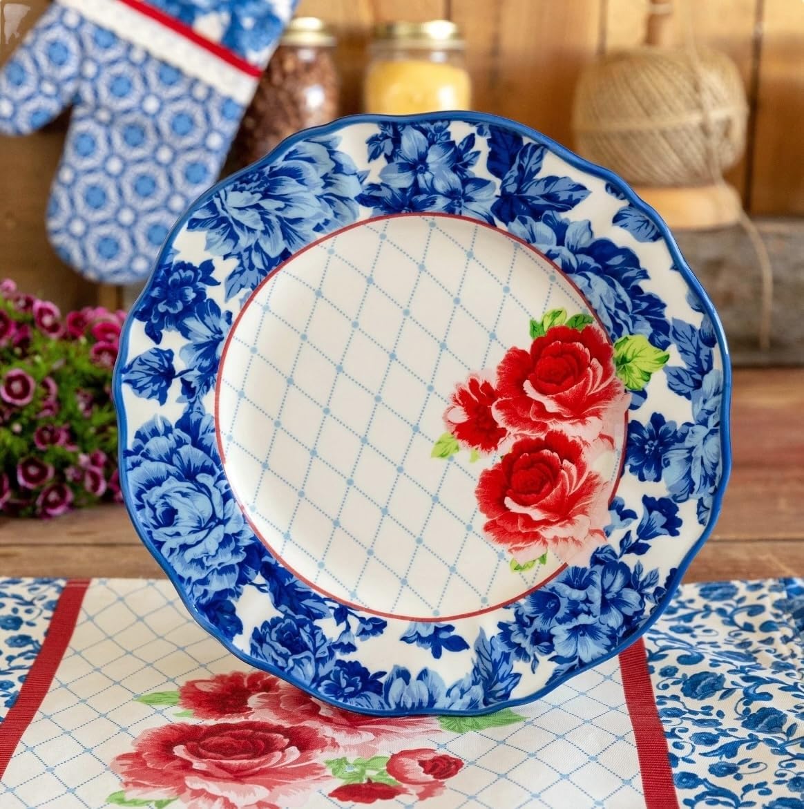 12-Piece Heritage Floral Dinnerware Set, Blue D12632