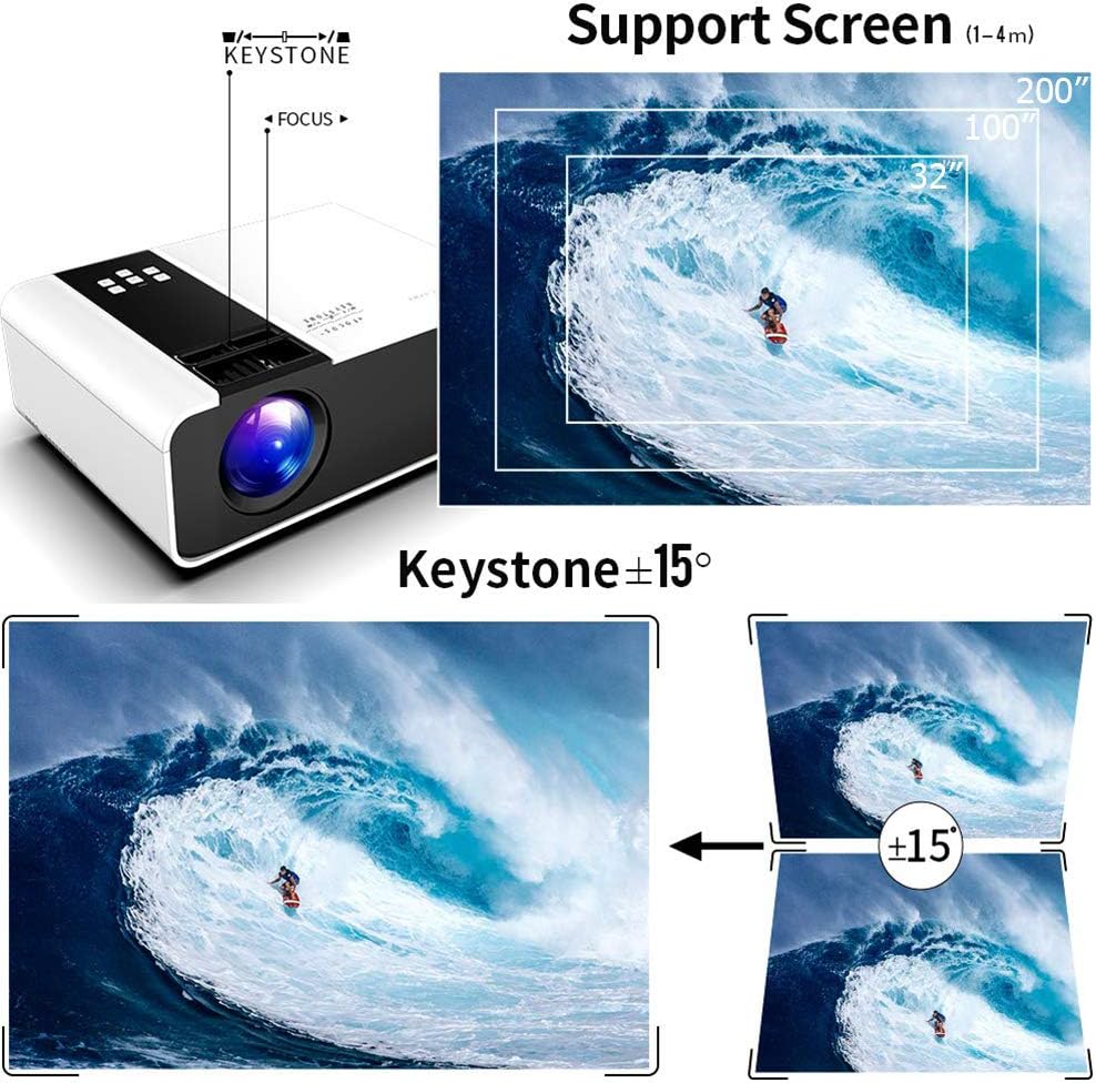 Mini Projector, 1080P HD Portable, HDMI USB AV Input for Home Theater I770