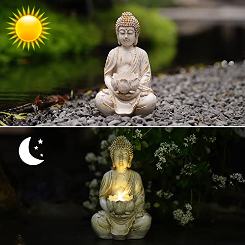 Meditation Buddha Statue with LED Tea Light Candle Holder, Zen Home Decor, 8" V7174