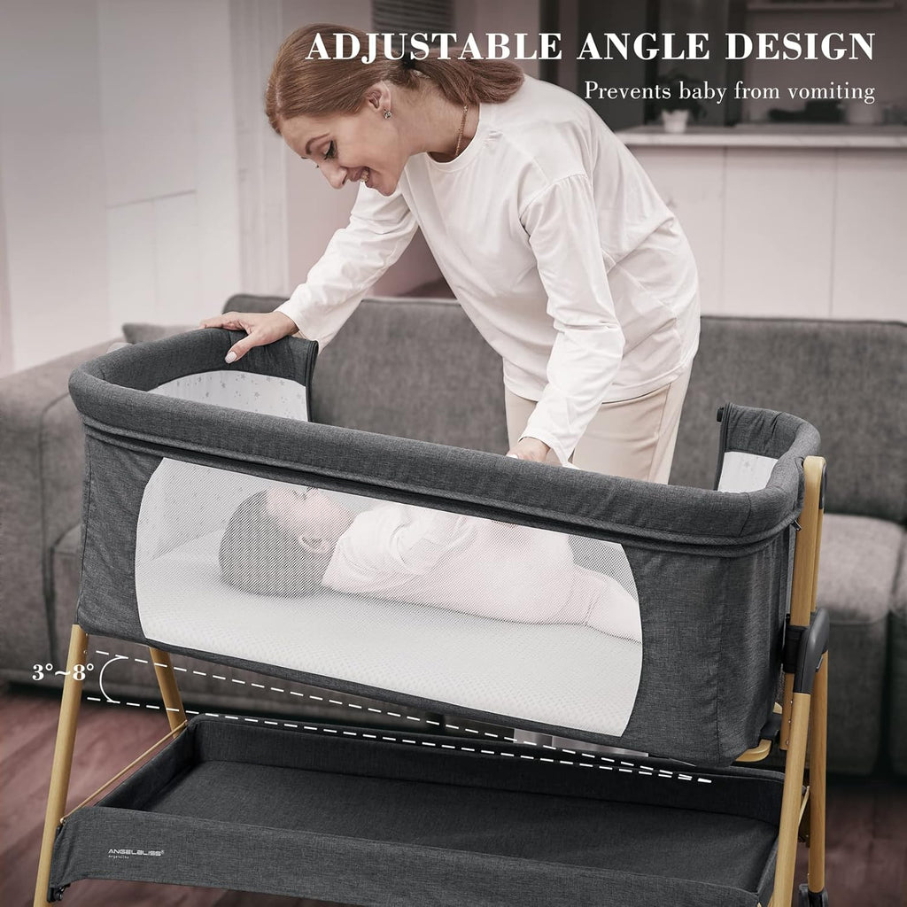 Baby Bassinet, Bedside Sleeper, Easy Folding Crib with Breathable Washable Mattress, 6-Level Adjustable Portable Bassinet for Newborn O524783