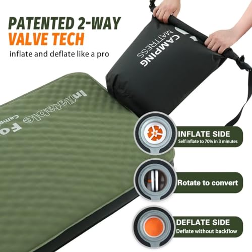 Ultra-Thick Self Inflating Sleeping Pad with Pump Sack for Camping, Travel, and Tent B9198