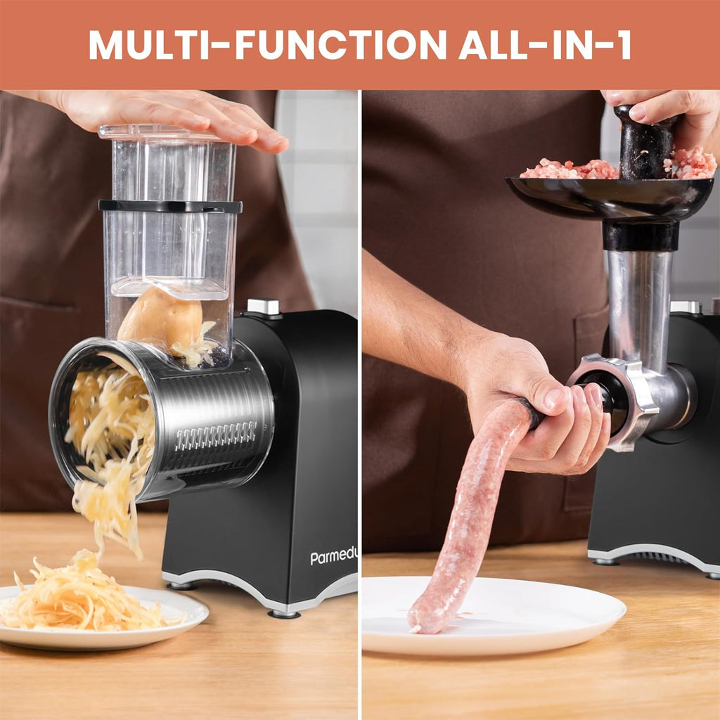 Electric Cheese Grater & Meat Grinder with Vegetable Cutter, Slicer, Shredder, and Sausage Maker G1891
