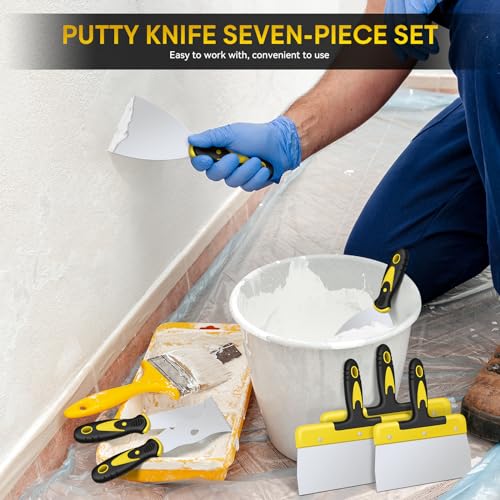 7-Piece Putty Knife Tool Set, Stainless Steel Scraper with Comfortable Grip P901