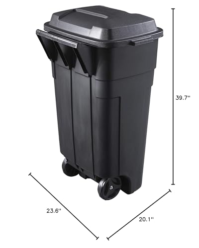 Heavy-Duty Wheeled Trash Can with Lid, 34-Gallon, Black Q3523