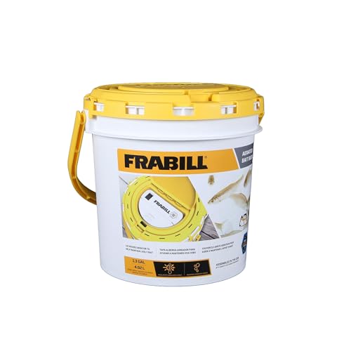Frabill 4825 Insulated Bait Bucket with Built in Aerator, White and Yellow, 1.3 Gallons