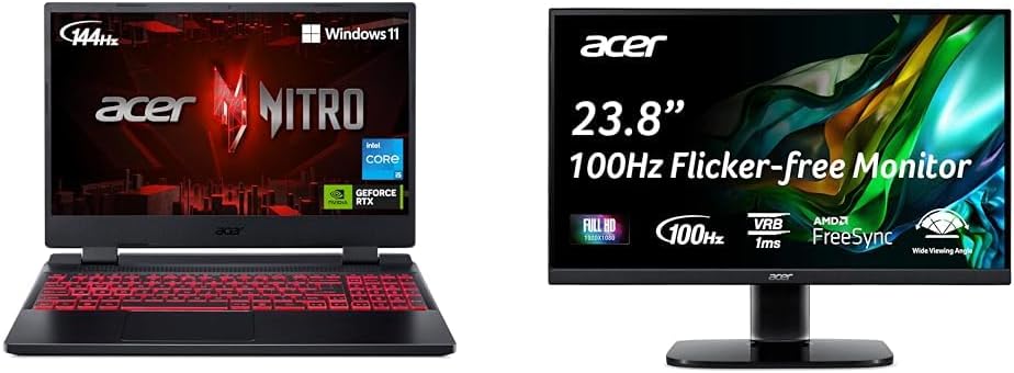 acer Nitro 5 AN515-58-525P Gaming Laptop |Core i5-12500H | NVIDIA GeForce RTX 3050 & KC242Y Hbi 23.8" Full HD (1920 x 1080) Zero-Frame Gaming Office Monitor | AMD FreeSync