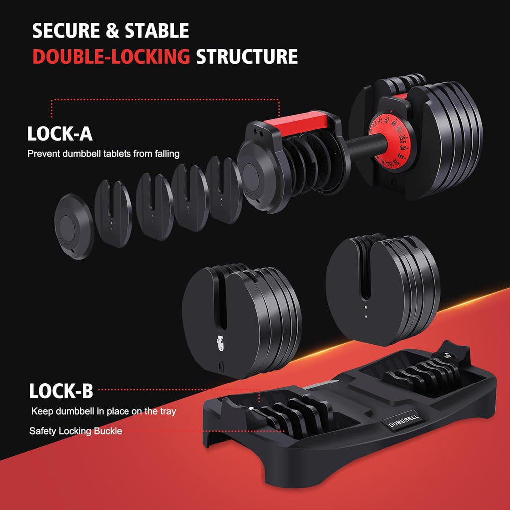 Adjustable Dumbbell Set, 53LB, Anti-Slip Handle, Home Gym U38379