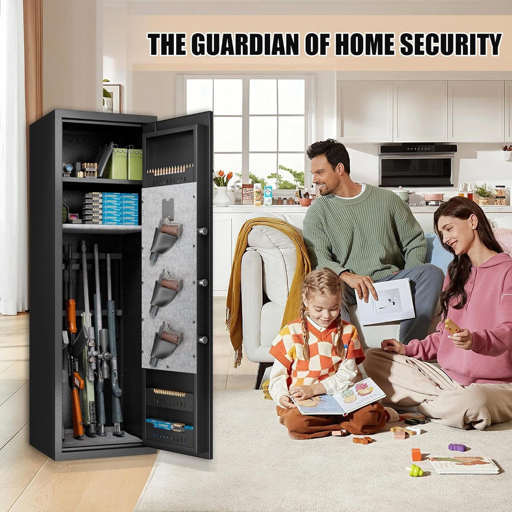 Biometric 5-Gun Safe Cabinet with LED Light and Adjustable Rack X27684