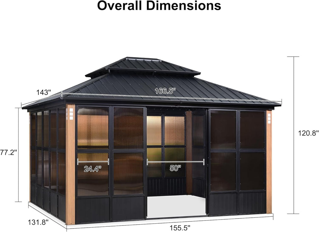 Patio Hardtop Gazebo Double Top Outdoor Screen House with Detachable Windows R7242