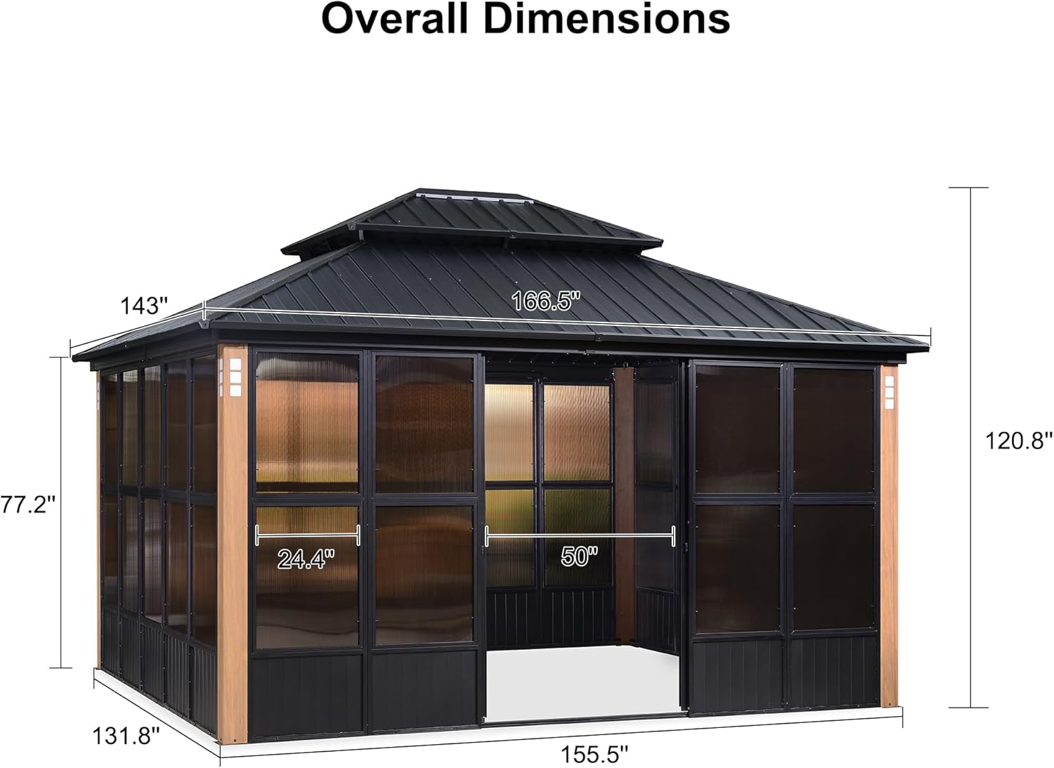 Patio Hardtop Gazebo Double Top Outdoor Screen House with Detachable Windows R7242