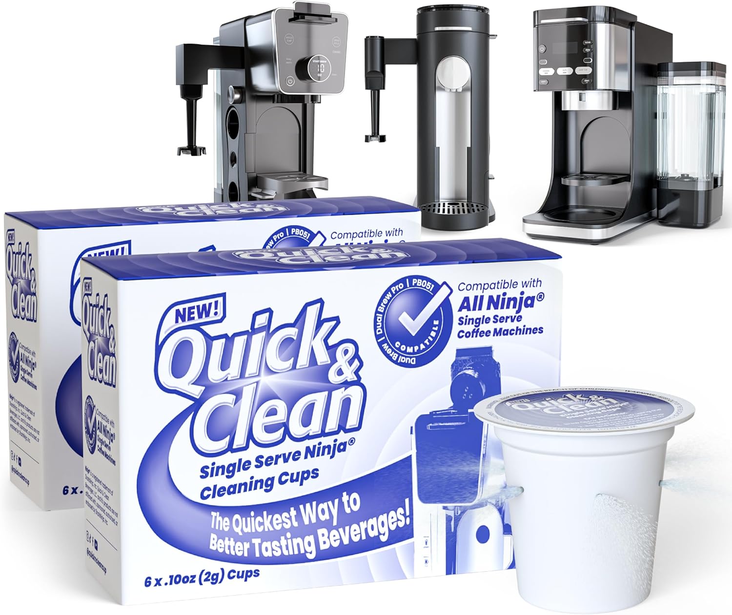 Quick & Clean 12-Pack Cleaning Pods Compatible with Ninja Single-Serve Coffee Machines - DualBrew, DualBrew Pro, and PB051 Compatible - Removes Stains, Non-Toxic and Eco-Friendly
