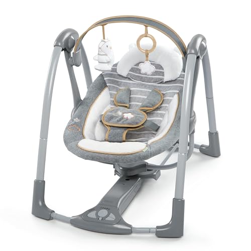 Ingenuity ConvertMe 2-in-1 Compact Portable Automatic Baby Swing & Infant Seat, Battery-Powered Vibrations, Nature Sounds, 0-9 Months 6-20 lbs (Nash)