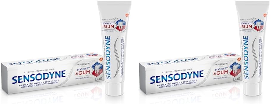 Sensodyne Sensitivity & Gum Whitening Toothpaste, Toothpaste for Sensitive Teeth & Gum Problems, 3.4 Ounces (Pack of 2)