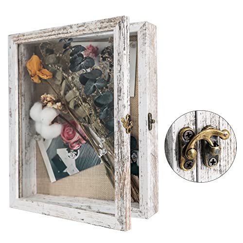 GraduatePro Shadow Box Frame 11x14 Display Case with Linen Back, Real Glass Window Door with Hinge, Picture Frame Wedding Bouquet Memorabilia Medals Photos Memory Box for Keepsakes, Rustic Black