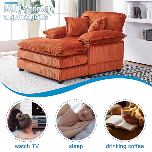 Corduroy Chaise Lounge Chair with Ottoman and Lumbar Pillows G200