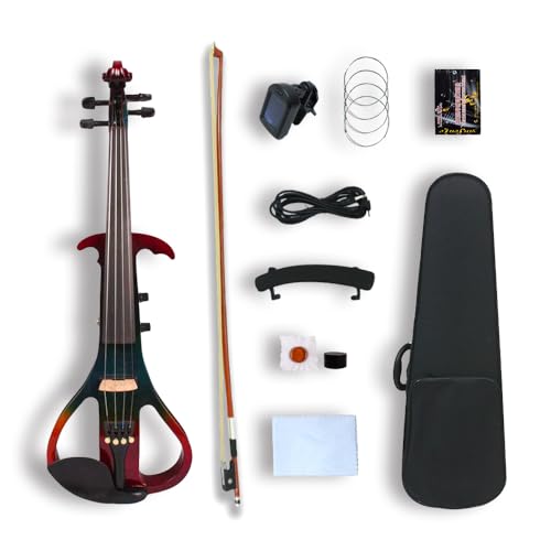 Electric Violin Full Size 4/4, Red Or Black Silent Electric Violin, Solid Wood Metallic Electric Fiddle With Ebony Fittings, Beginner Kit For Adults Teens For Gifts (black)