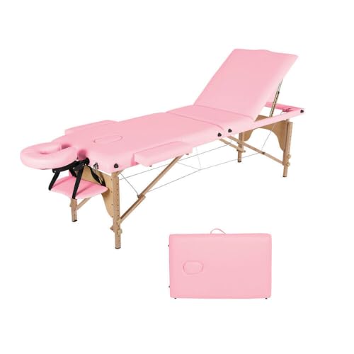 Massage Table, Massage Bed Spa Bed 84" Long Portable 2/3 Folding W/Carry Case, Table Heigh Adjustable Salon Bed Face Cradle Bed, Black (2 Fold/Wooden Frame)