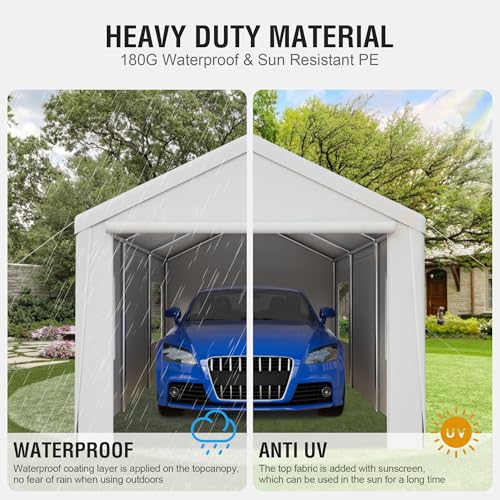 Heavy Duty Portable Car Canopy Garage with Removable Sidewalls and Roll-up Ventilated Doors P43143