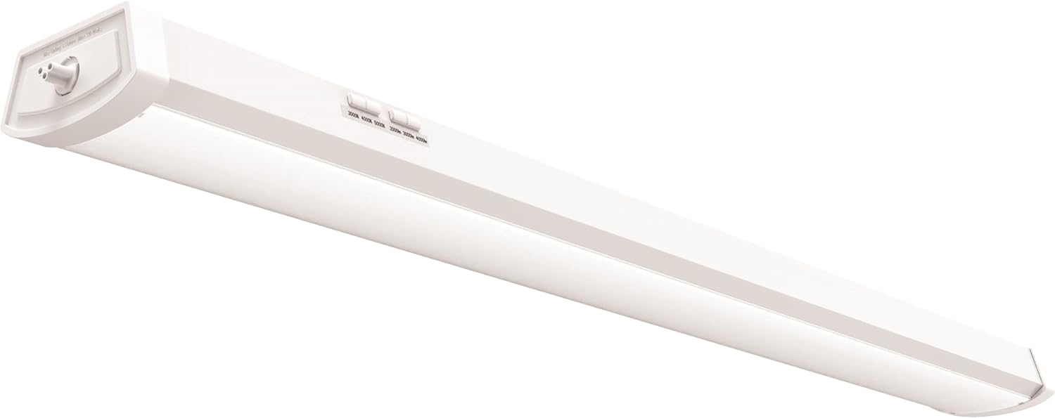 Lithonia Lighting FMLWL LNK 48 ALO4 8SWW2 LED Flush Mount Ceiling Light, Linkable Wraparound Lighting Fixture with Adjustable Light Output, 4-Foot, 3000K-5000K Switchable Color Temperature