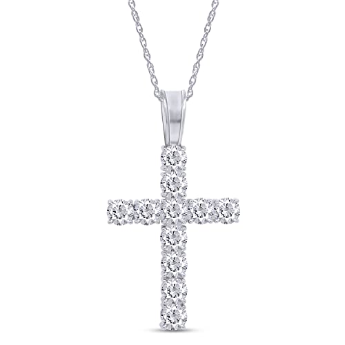 SAVEARTH DIAMONDS 1/3 Round Cut Lab Created Moissanite Diamond Cross Tennis Pendant Necklace 14k Gold Over Sterling Silver Jewelry For Women With 18" Chain (VVS1 Clarity 0.33 Cttw)