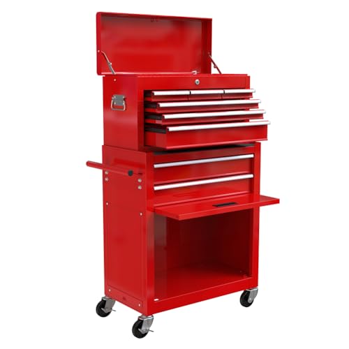 High Capacity Rolling Tool Chest, 8 Drawer Rolling Tool Chest with Wheels High Capacity Lockable Tool Storage Cabinet Toolbox Organizer for Garage Warehouse Workshop