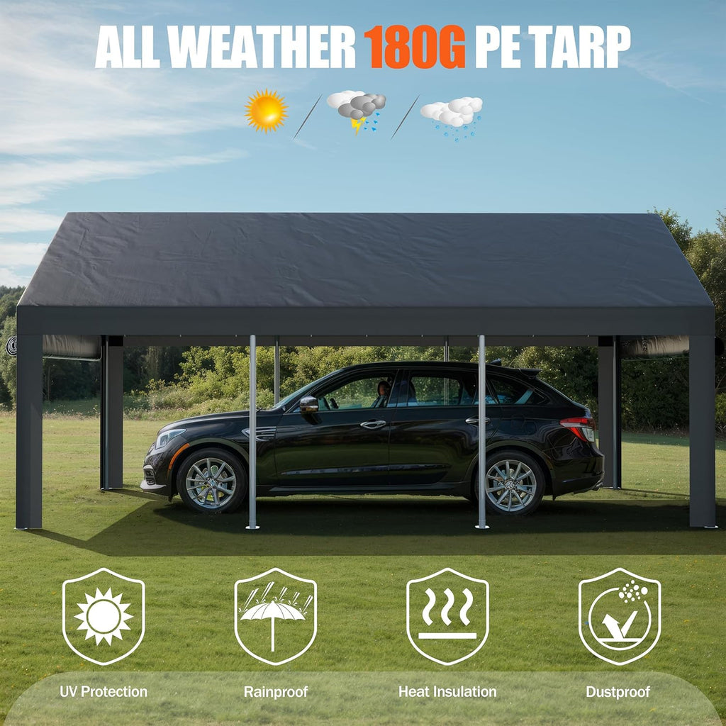 Carport 10x18.5 ft Heavy Duty Canopy with Roll-up Windows, Portable Garage with Removable Sidewalls A5898