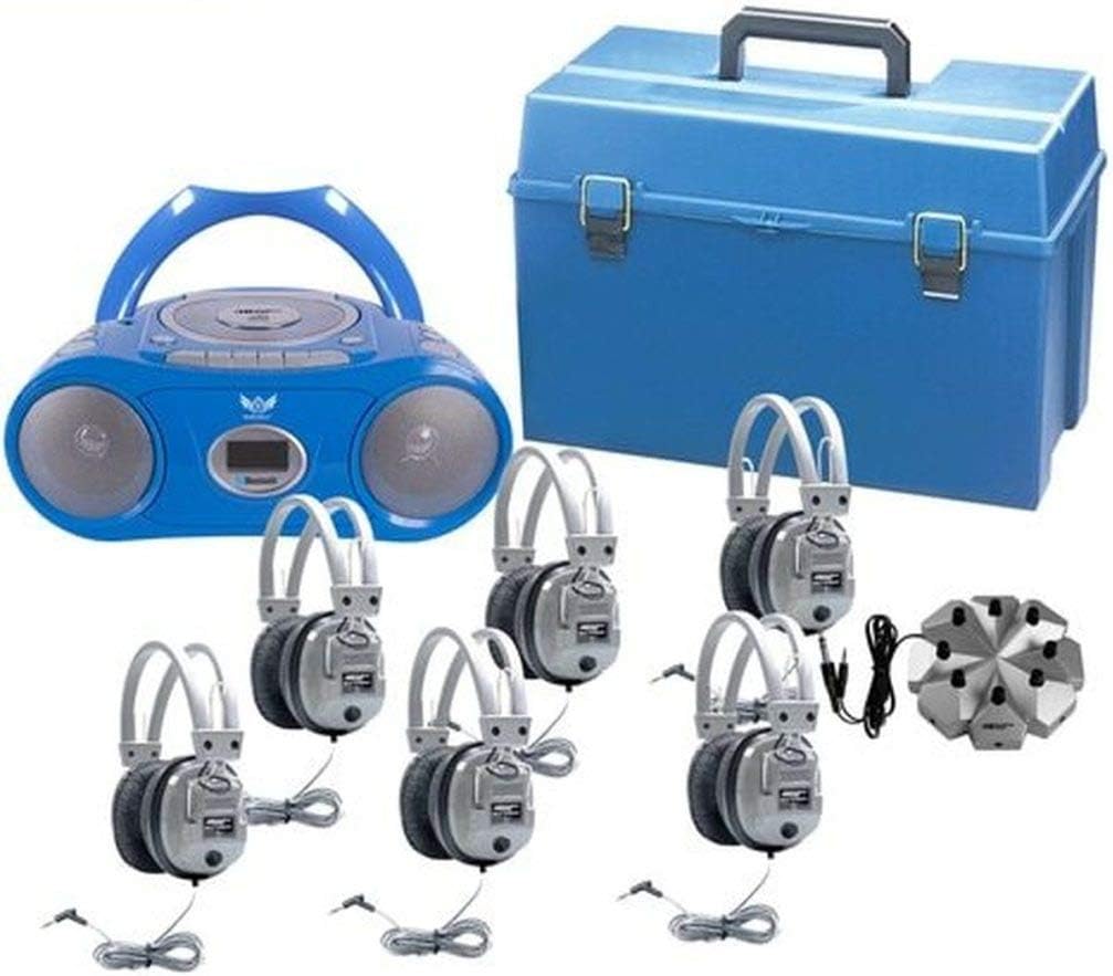 Hamilton Buhl 6 Person Listening Center with Bluetooth Cassette/CD/FM Boombox and Deluxe Over-Ear Headphones