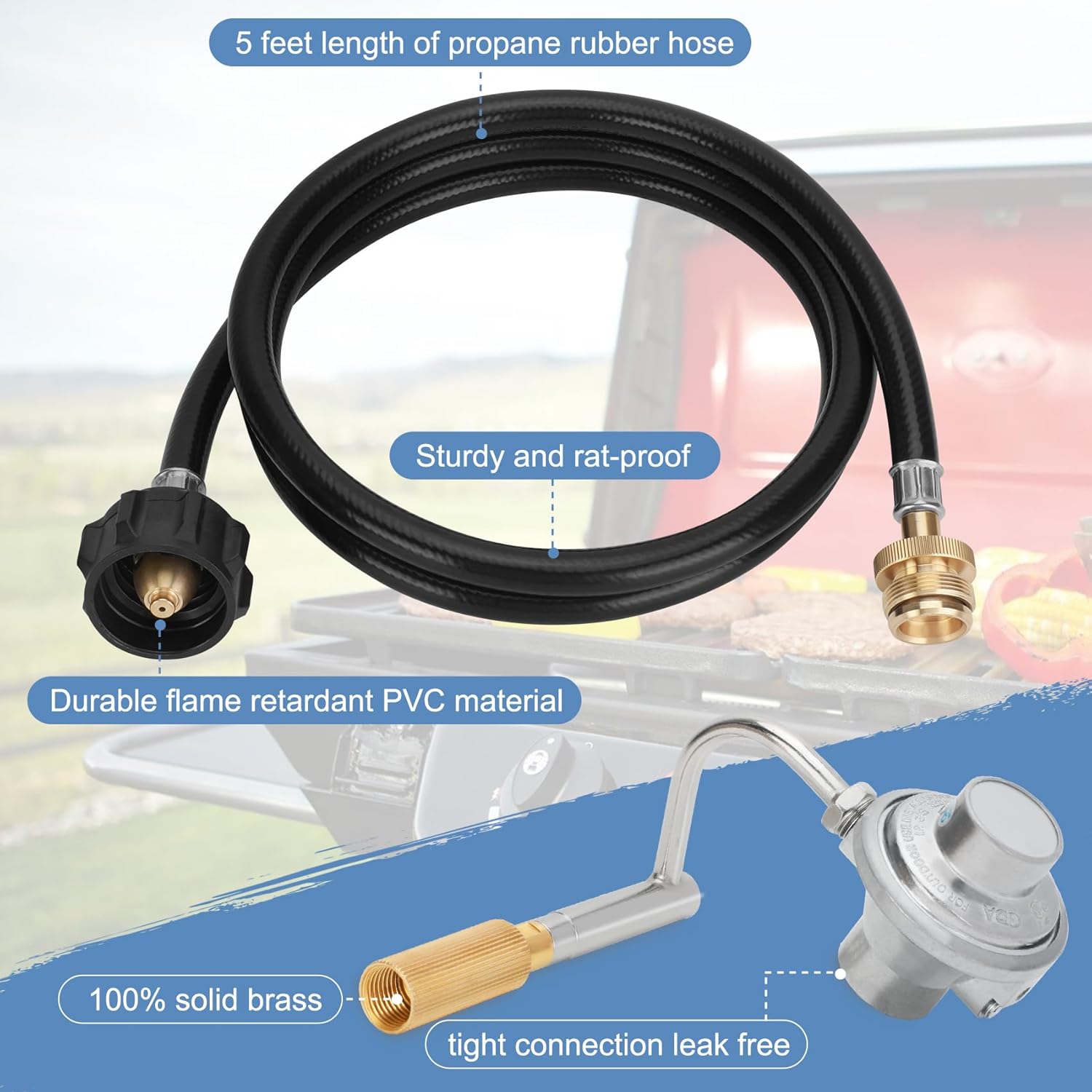 Propane Grill Regulator with 5-Foot Adapter Hose F2856