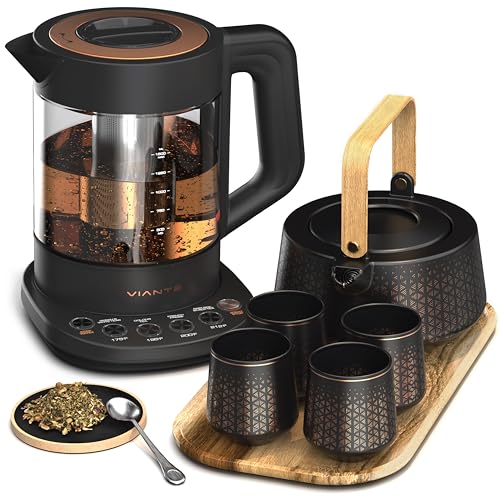 Vianté Electric Kettle With Tea Infuser For Loose Leaf Tea. Hot Tea Maker With Temperature Control And Automatic Shut Off. Tea Kettle With Brewing Programs. 1.5 Liters Capacity | Midnight Blue Color