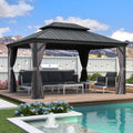 PURPLE LEAF 11' X 14' Hardtop Gazebo with Galvanized Steel Double Roof Outdoor Gazebo for Patio Lawn and Garden Curtains and Netting Included Grey