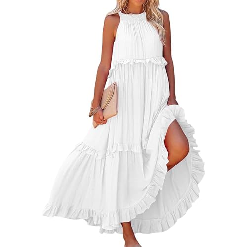 Hawaiian Dresses for Women Summer Dress Casual V Neck Maxi Dress Elegant Sleeveless Floral Print Bohemian Sundresses