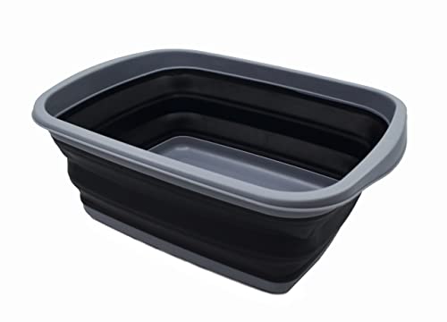 SAMMART 10L (2.6 Gallons) Collapsible Tub - Foldable Dish Tub - Portable Washing Basin - Space Saving Plastic Washtub (White/Grey, 1)