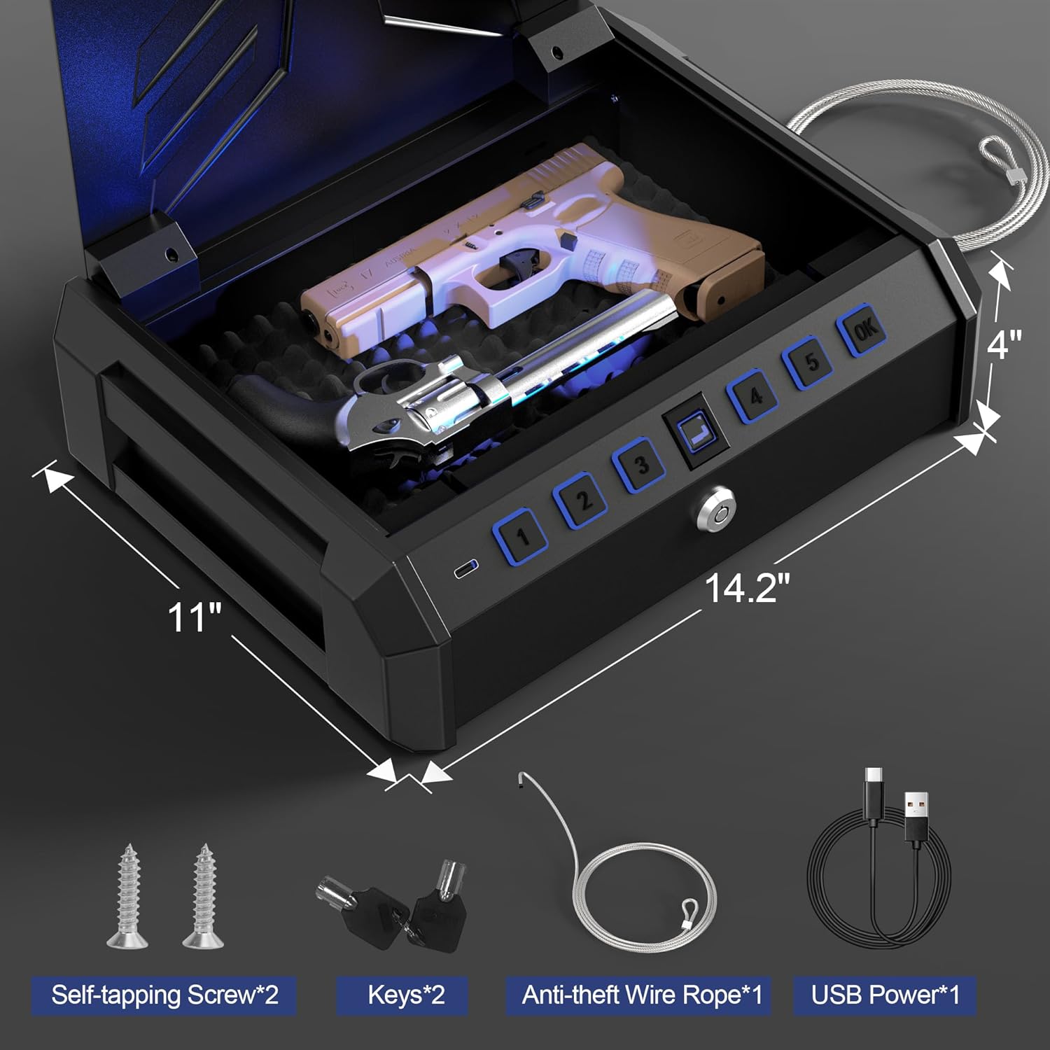 All Metal Quick-Access Pistol Safe with Fingerprint Lock I187935