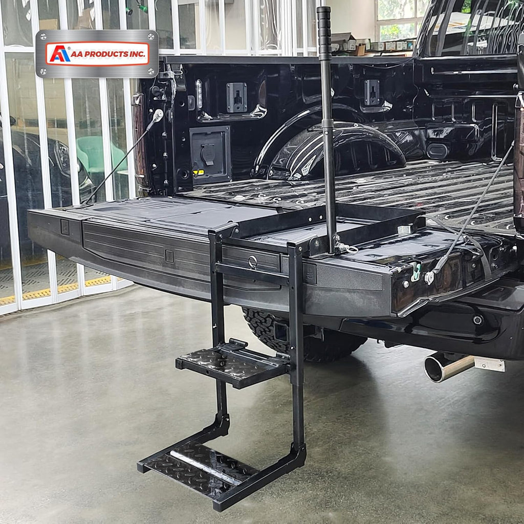 Foldable Tailgate Ladder Rack with Telescopic Handrail, 300 lb Capacity A23718