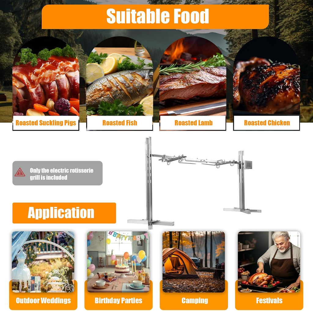 Electric Rotisserie Grill 88 Lbs Capacity, Pig Lamb Spit Roaster Stand with Adjustable Height X22834