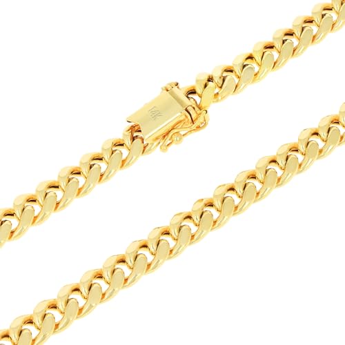 14k Yellow Gold 6.5mm Miami Cuban Link Chain Pendant Necklace A4474