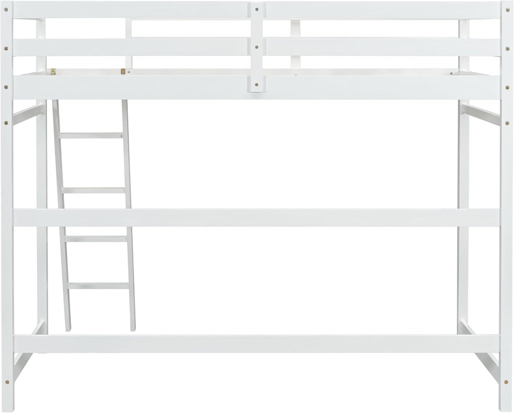 High Loft Bed with Ladder and Safety Guardrail for Kids Teens, White D580