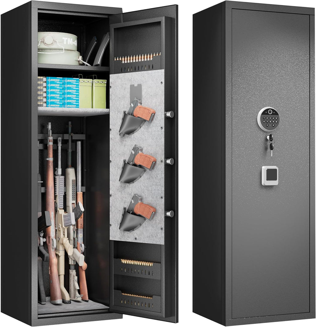Gun Safes Cabinets Biometric Fingerprint Gun Safes Fireproof for 5 Home Rifle Shotguns and 3 Pistols with 3 Ammunition Storage Rack and Led Light