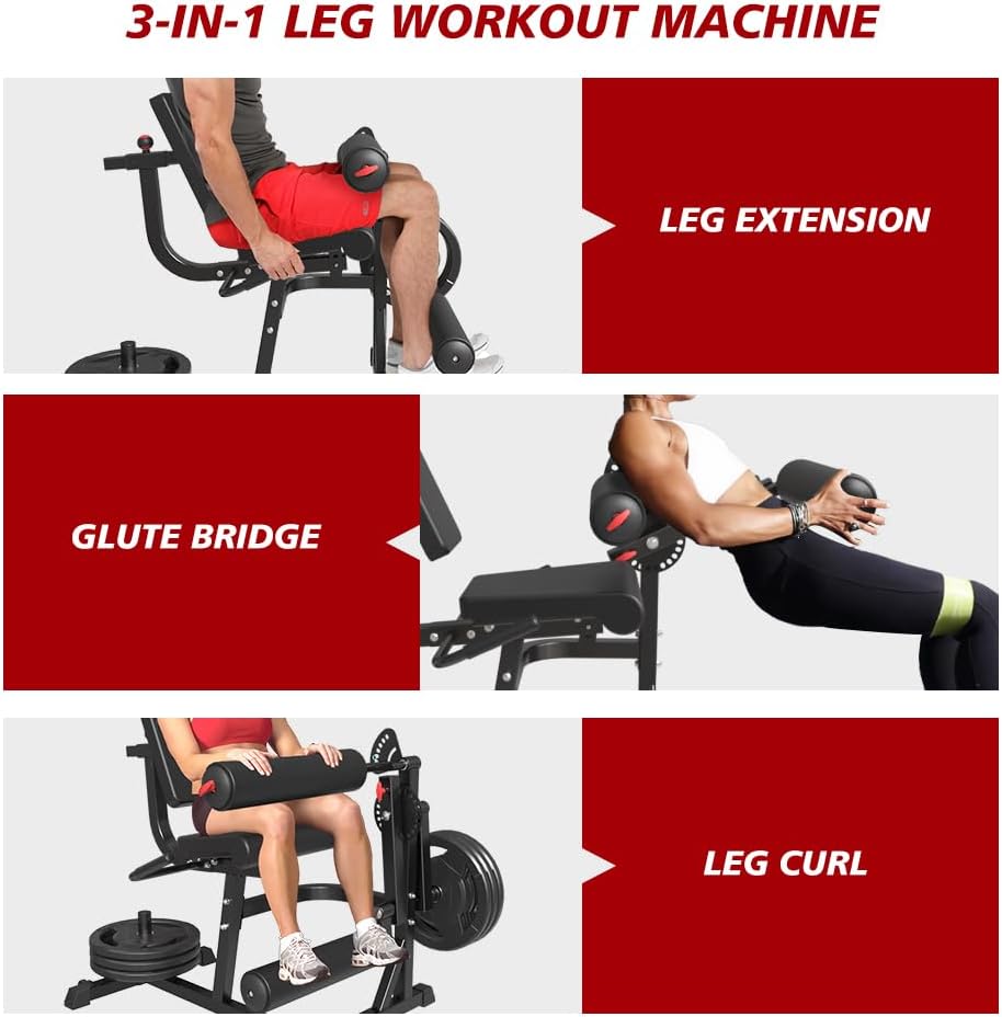 Seated Leg Extension and Curl Machine, Adjustable Plate Loaded, 600LBS Home Gym V258