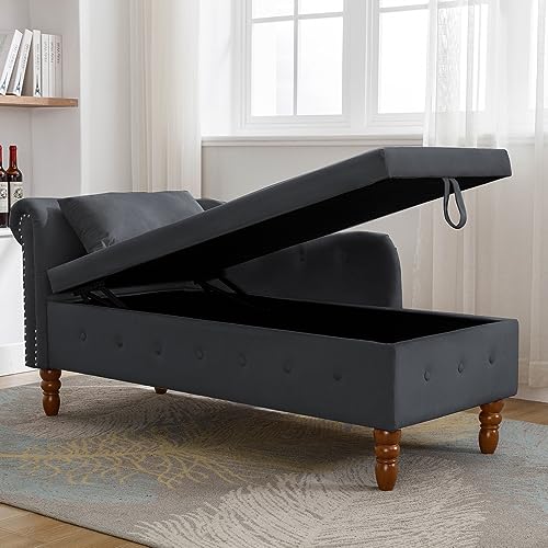Velvet Lounge Chair with Storage and Pillow for Bedroom K57934