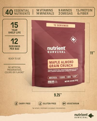 Maple Almond Grain Crunch Cereal, Freeze Dried Emergency Food, 12 Servings B19501