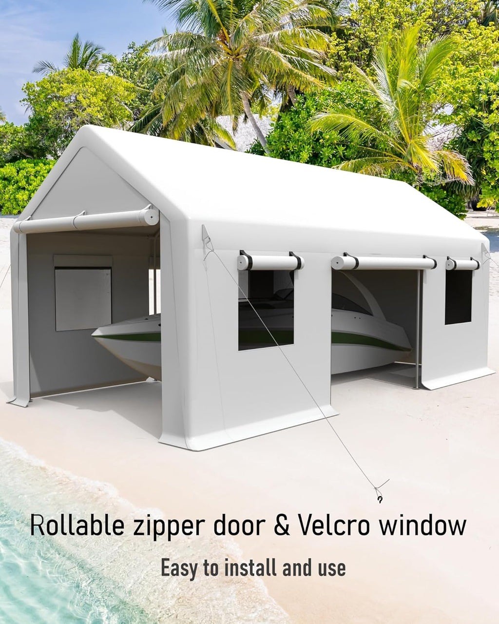 Carport 13x20 Portable Garage, Heavy Duty Canopy with Steel Poles, 4 Roll-up Doors S254110