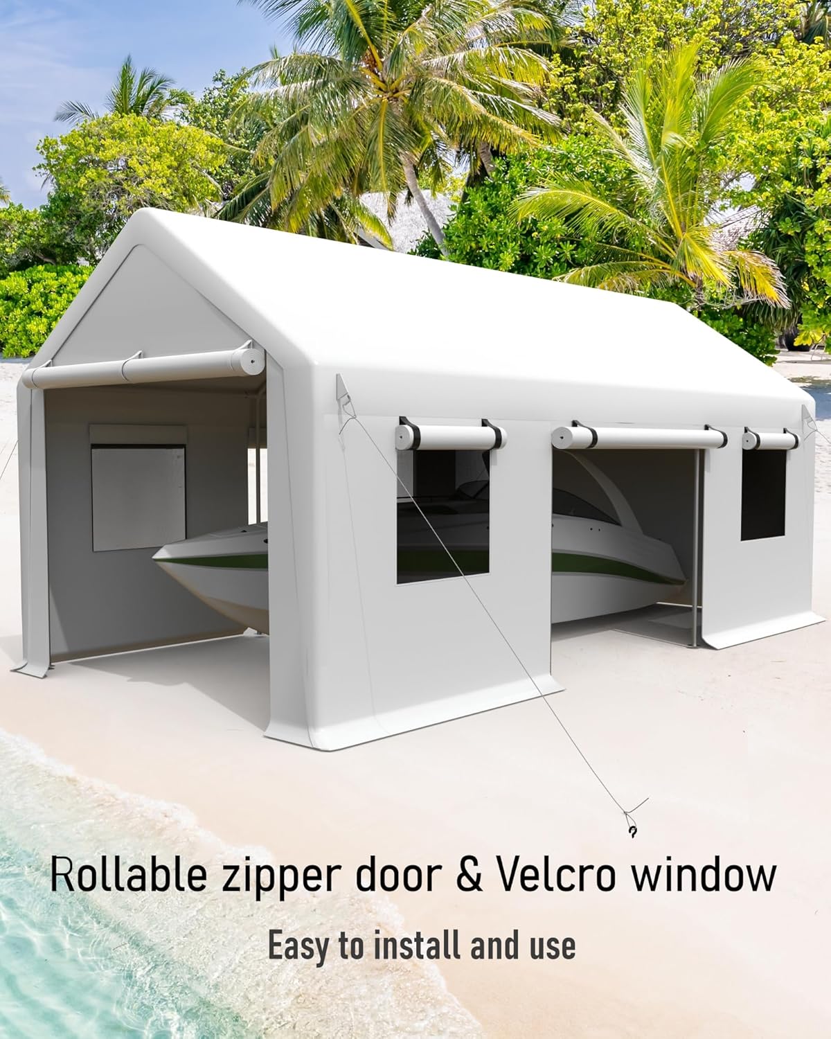 Carport 13x20 Portable Garage, Heavy Duty Canopy with Steel Poles, 4 Roll-up Doors S254110