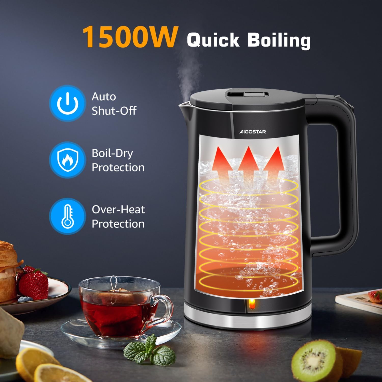 Electric Kettle 1.7L with LED Illuminated Glass and Stainless Steel Interior P499050