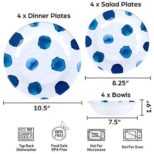 Melamine Dinnerware Set 16 Pcs, Unbreakable Plates Bowls Cups for 4 L871