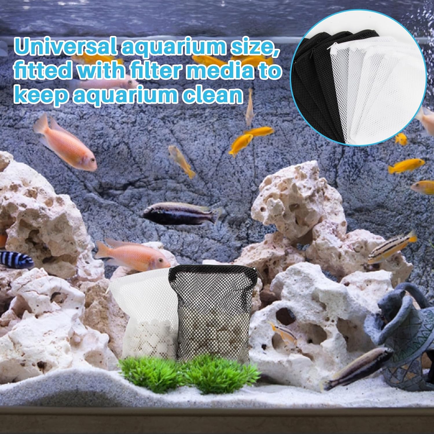 Aquarium Filter Media Bags with Zipper for Fish Tank Pond Q486924