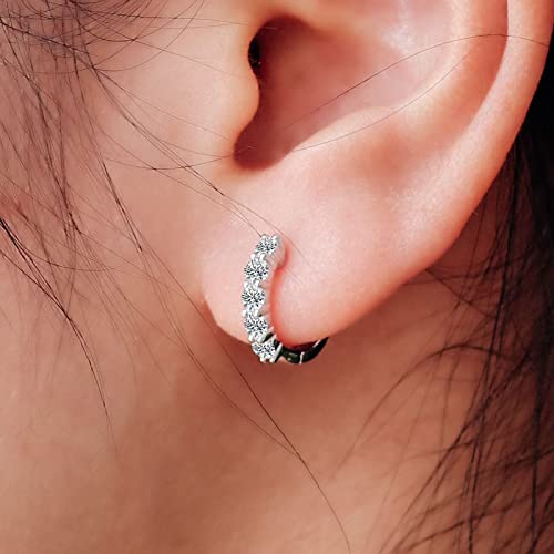 Moissanite Hoop Earrings for Women Men, Sterling Silver Plated 18K White Gold K2817