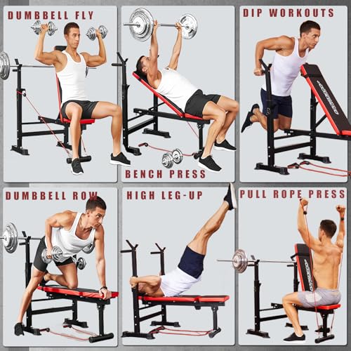 Adjustable Weight Bench with Squat Rack, Foldable Home Gym Equipment L854