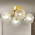Semi Flush Mount Bubble Ball Chandelier Lighting, Dia 13" 4-Light Gild Brass and Clear Ripple Blown Glass Globe Farmhouse Chandelier Close to Ceiling Light Fixtures for Bedroom Bathroom